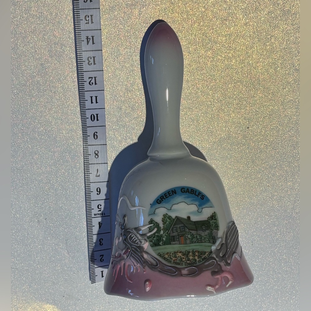Vintage Pink and White Porcelain Green Gables Decorative Souvenir Bell - Picture 3 of 7